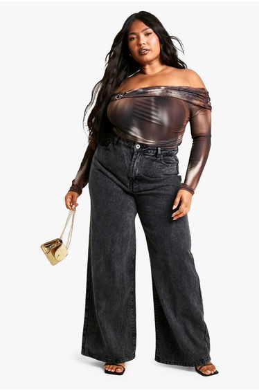 Plus Abstract Bardot Ring Detail Bodysuit