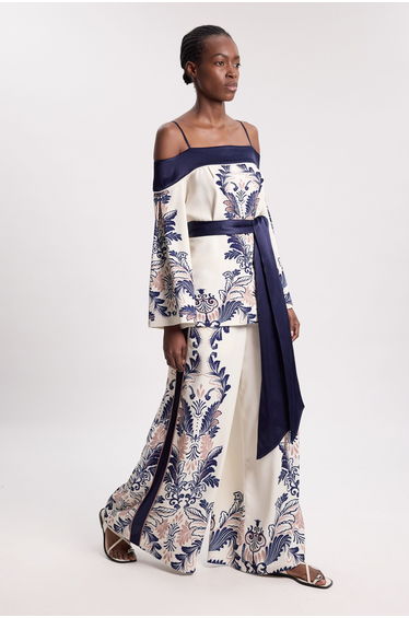 Scarf Print Woven Wide Leg Trouser