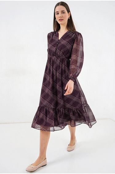 BDART V-Neck Midi Dress with Button Closure