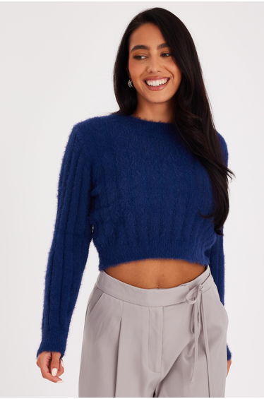 Navy Fluffy Knit Jumper