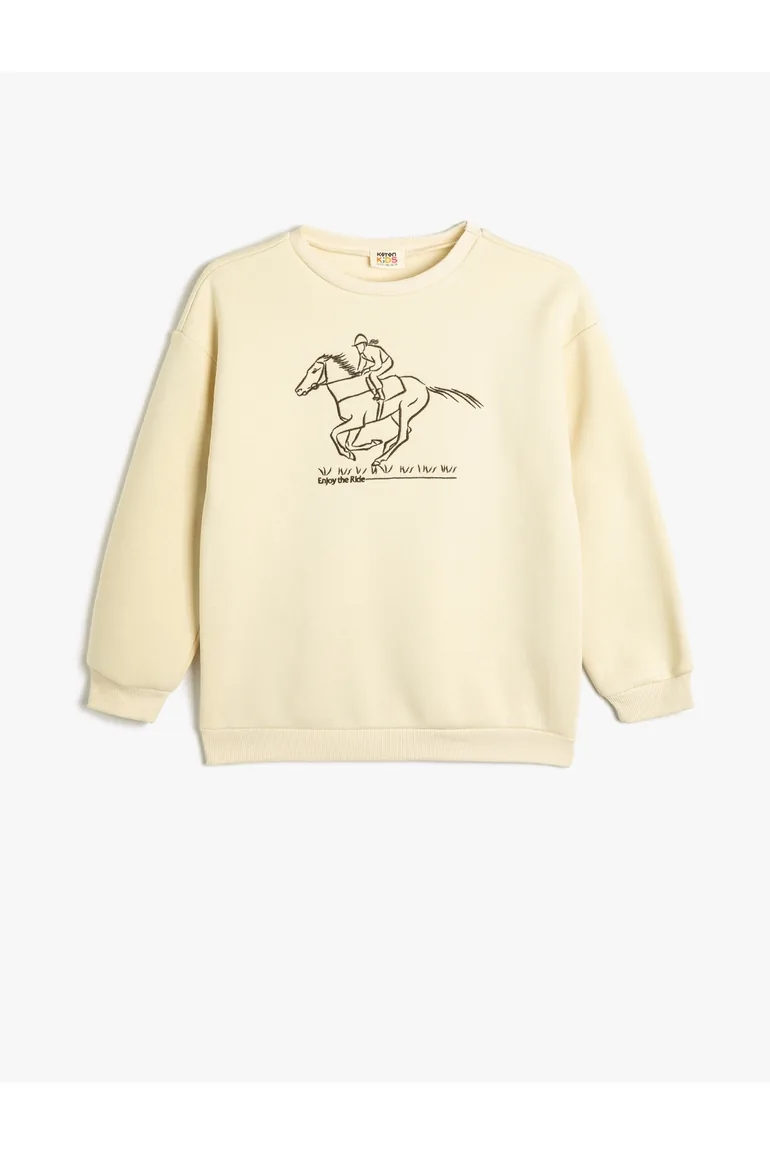 Sweatshirt Embroidered Detailed Crew Neck Raised - 2