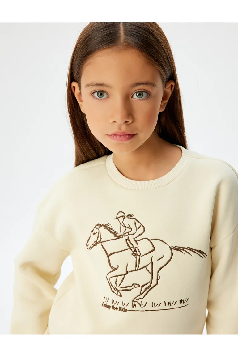 Sweatshirt Embroidered Detailed Crew Neck Raised - 1