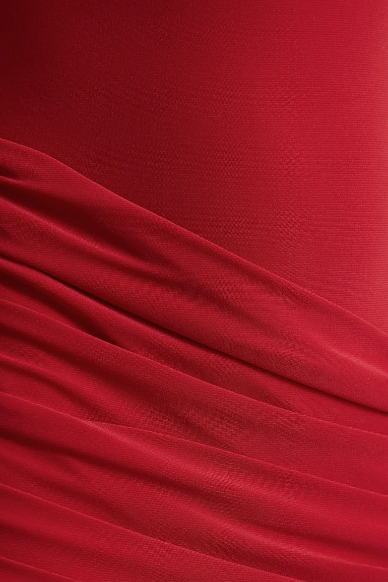 Liora | Red Crew-Neck Maxi Dress With Front-High Split - 5