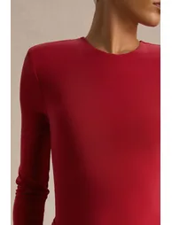 Liora | Red Crew-Neck Maxi Dress With Front-High Split - 4