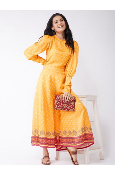 Yellow Kasturi Digital Print Top and Palazzo Co-Ords