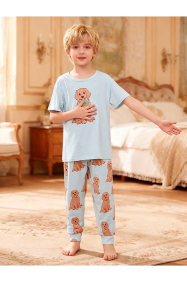 Boys Dog Graphic Print T-Shirt and Pyjama Set