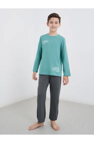 Slogan Print Cotton T-Shirt and Pyjama Set