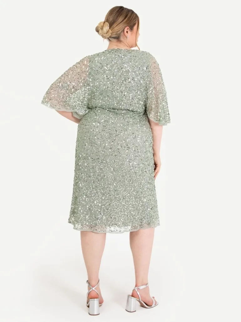 Maya Green Lily Fully Embellished Faux Wrap Midi Dress - 4