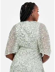 Maya Green Lily Fully Embellished Faux Wrap Midi Dress - 3