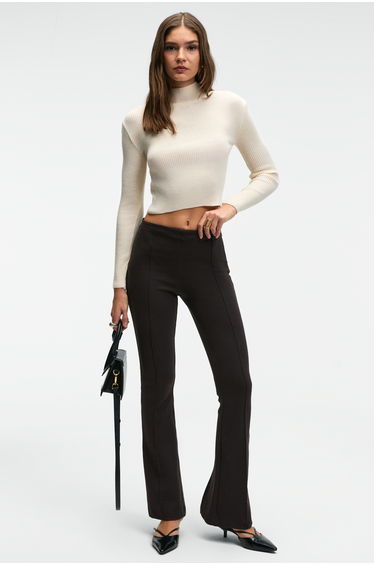 GRIMELANGE CALIDA Women's Ribbed Look Slim Fit Knit Sweater with Stand Collar in Ecru