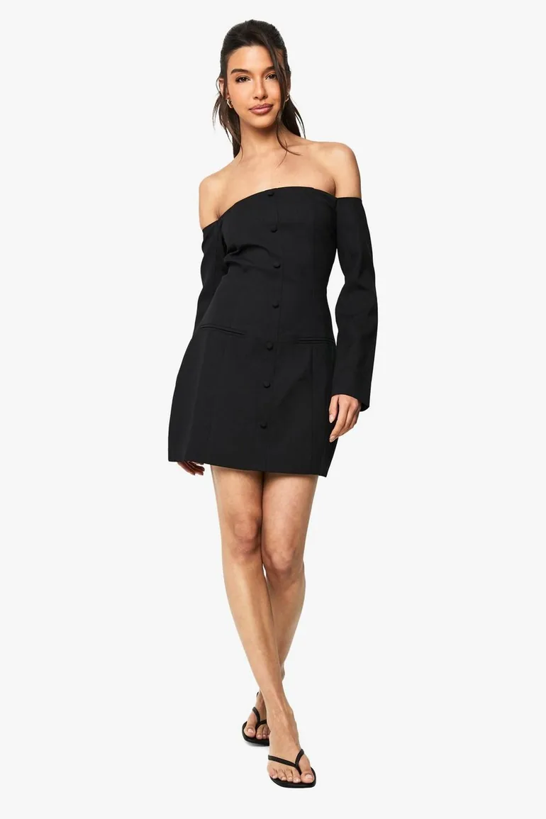 Bardot Tailored Button Down Mini Dress - black Boohoo Black : Holiday  Dresses : VogaCloset Libya