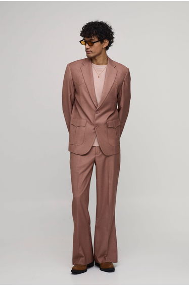 Flared Western Yoke Detail Tailored Trousers - brick