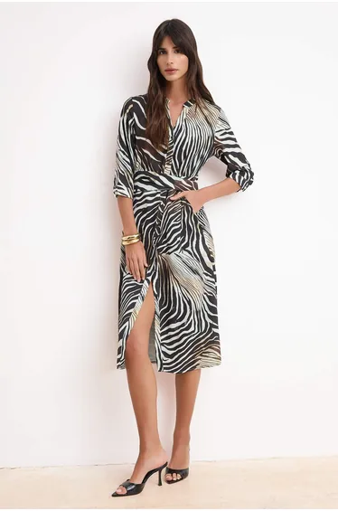 Black Belted Animal Pattern Maxi Woven Dress