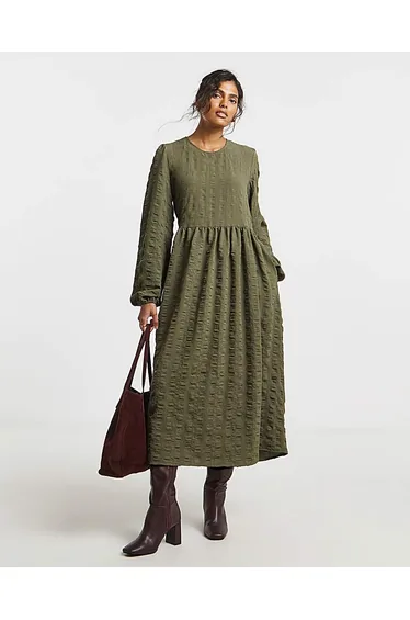 فستان ميدي بجيوب لون أخضر