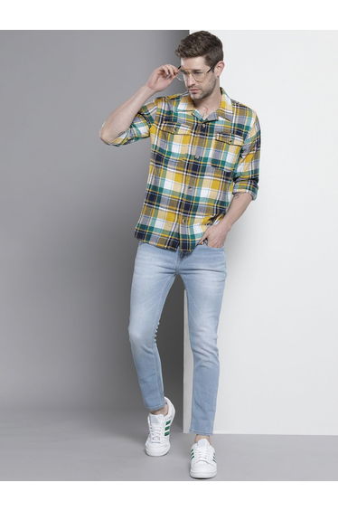 Men Yellow Checkered Casual Shirt