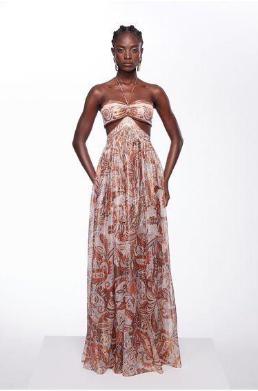 Fester Halter Neck Paisley Cutout Maxi Dress