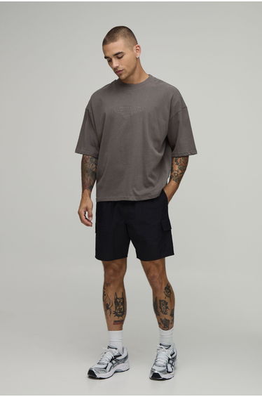 Slim Fit Elasticated Nylon Cargo Shorts - black