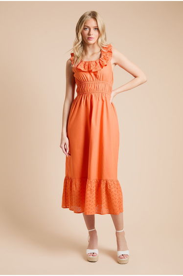 Broderie Ruffle Tiered Hem Maxi Dress