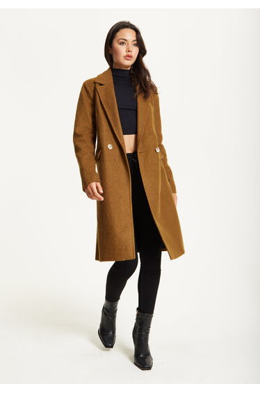 Camel Wool Blend Double Breasted Coat