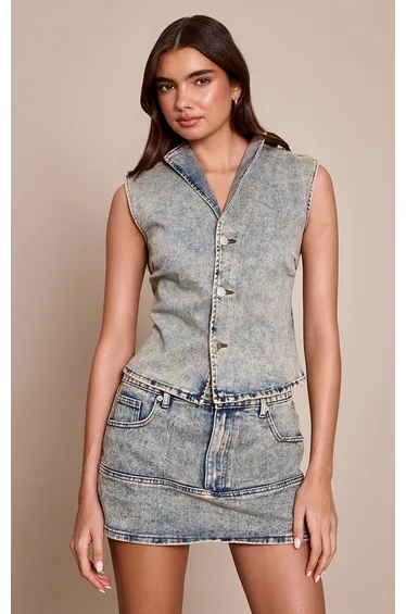 Vintage Blue Sleeveless Denim Shirt