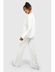 Half Zip Funnel Neck And Wide Leg Trouser Knitted Set - white - 1