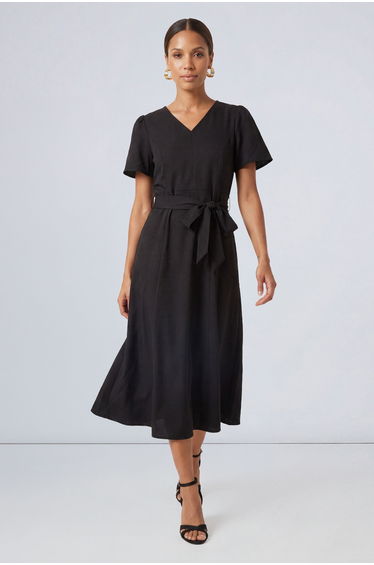 Petite Seam Detail Tie Waist Midi Dress