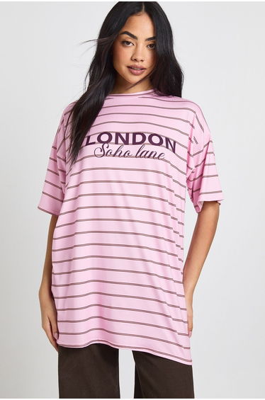 London Soho Lane Striped Soft T-Shirt - pink