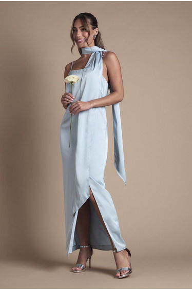 Oasis Strappy Satin Maxi Bridesmaid Dress with Scarf