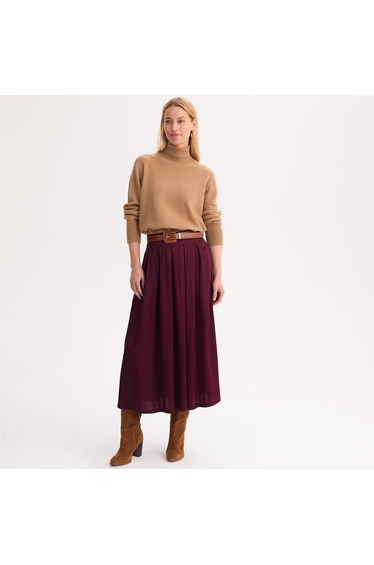Satin Draping Pleated Midi Skirt