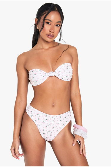 Swimwear Essentials Ditsy Floral Knot Bandeau Bikini Top - pink
