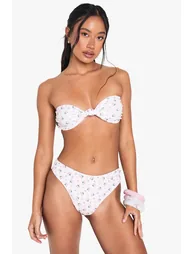 Swimwear Essentials Ditsy Floral Knot Bandeau Bikini Top - pink