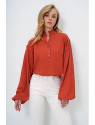 قميص تريند ألاكاتي ستايل برتقالي بأكمام طويلة