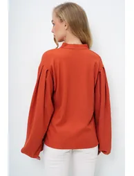 قميص تريند ألاكاتي ستايل برتقالي بأكمام طويلة - 5