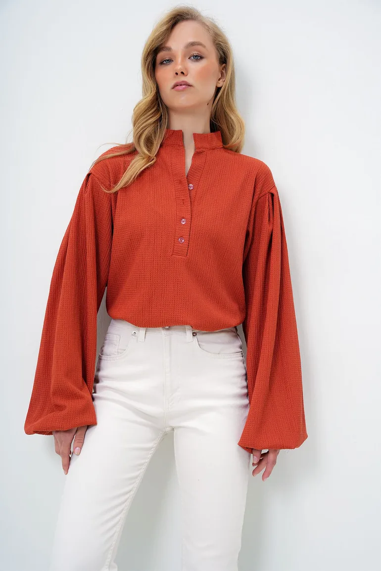 قميص تريند ألاكاتي ستايل برتقالي بأكمام طويلة - 4