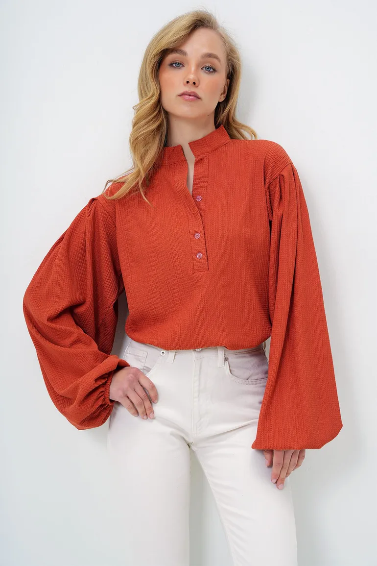 قميص تريند ألاكاتي ستايل برتقالي بأكمام طويلة - 3