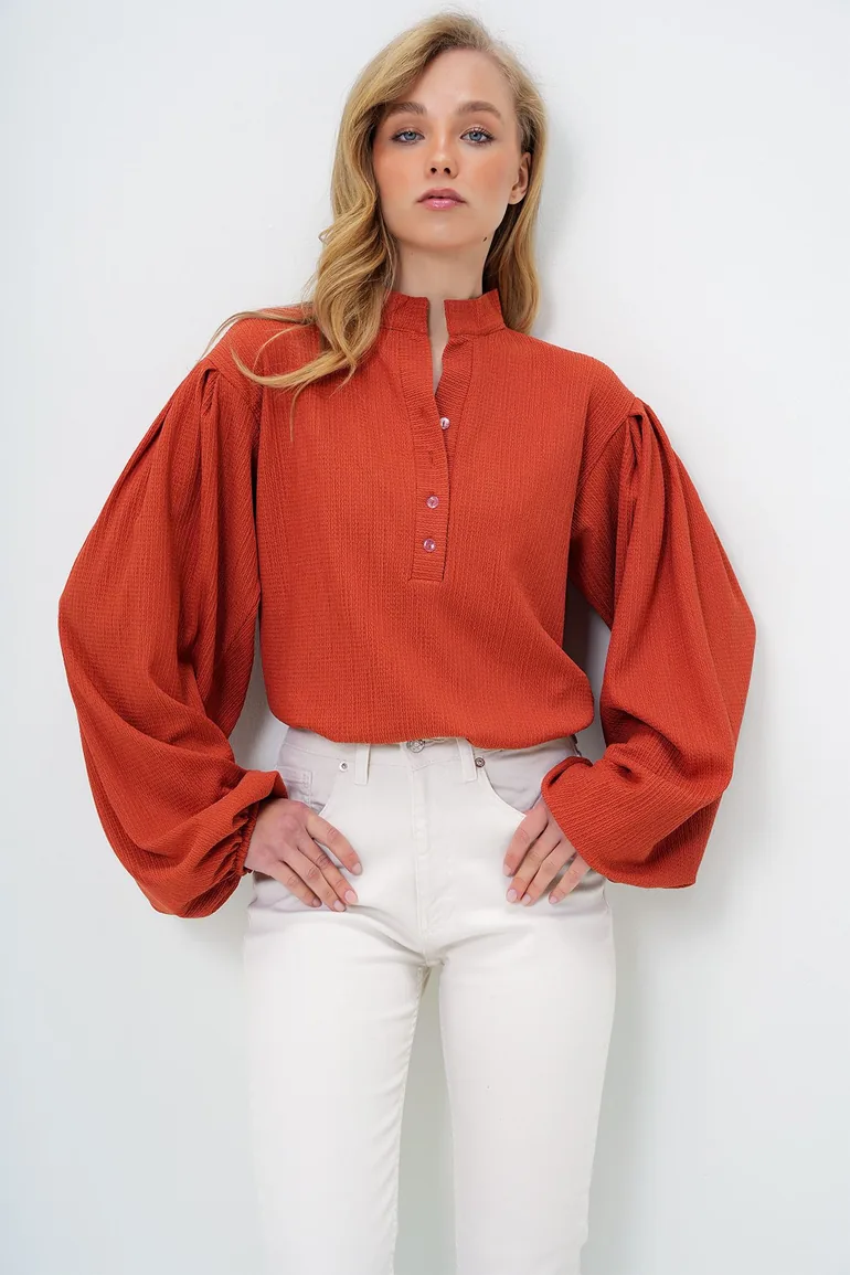 قميص تريند ألاكاتي ستايل برتقالي بأكمام طويلة - 2