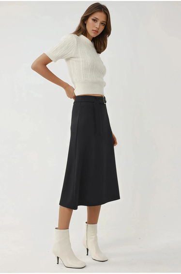 BUSEM High Waist Midi Skirt with Arched Detail