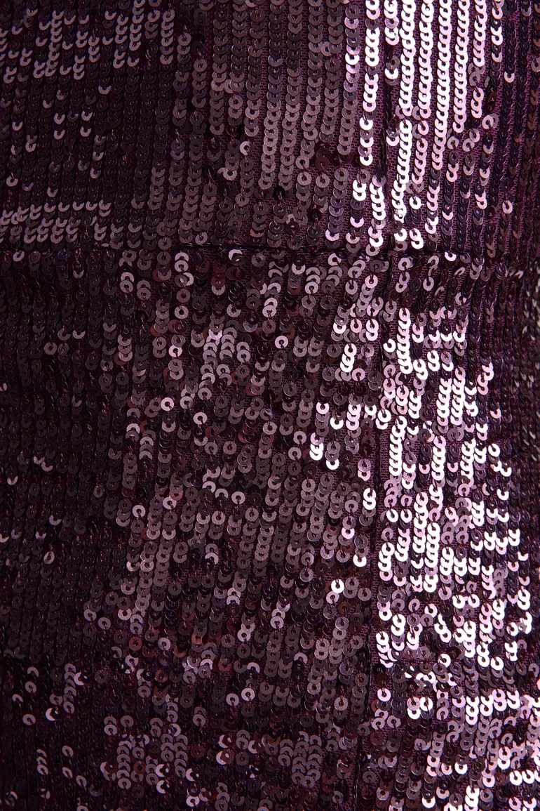 High Life | Burgundy Sequin Square-Neck Maxi Dress With Front-High Split - 5