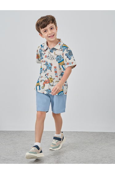 Robot Graphic Print Shirt and Shorts Set