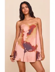Brown Floral Printed Bandeau A-line Dress - 5
