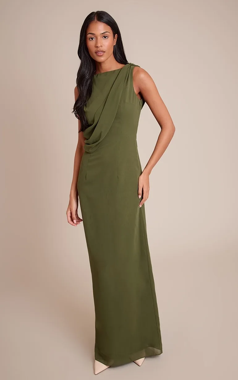 khaki chiffon dress Tall Khaki Chiffon Wrap Detail Maxi Dress Prettylittlething Green : Dresses  : VogaCloset Iraq
