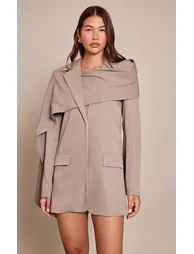 Grey Woven Scarf Detail Blazer Dress - 1