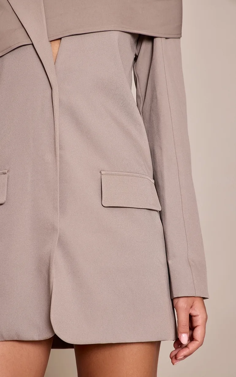 Grey Woven Scarf Detail Blazer Dress - 3