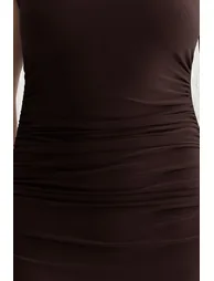 فستان محبوك بكشكش لون بني - 3