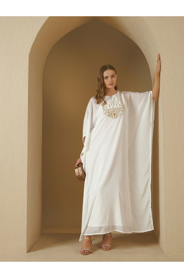 Embroidered Yoke Kaftan with Slip Dress