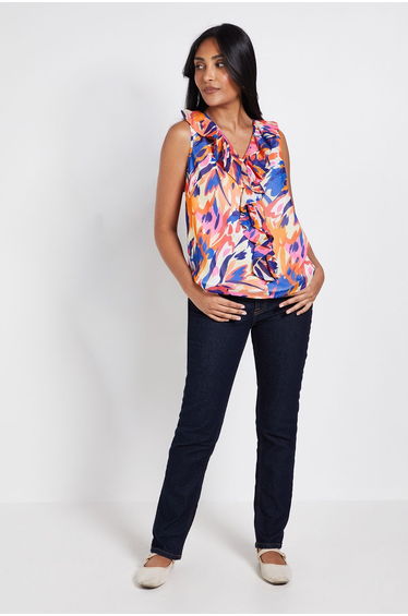 Petite Abstract Ruffle V Neck Cami Top