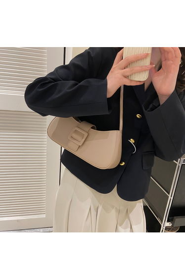 Beige Shoulder Bag with Buckle Detail