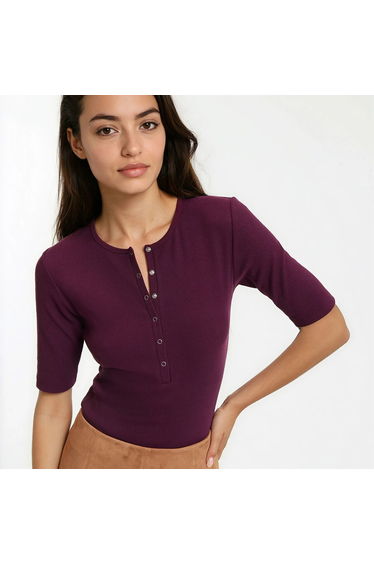 Grandad Collar T-Shirt with Short Sleeves