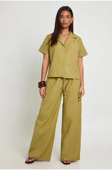 Linen Look Short Sleeve Shirt - pistachio