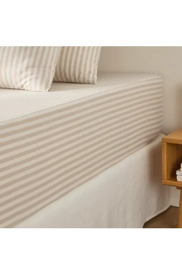 شرشف سرير بحواف مطاطية قطن بإرتفاع 30سم - بيج
